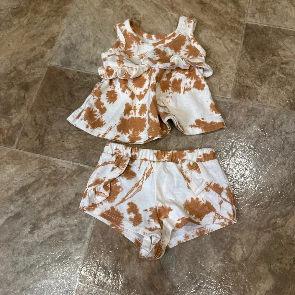Grayson Mini Baby Girl Ruffle Tie Dye Boho Tank & Shorts Matching Set Newborn